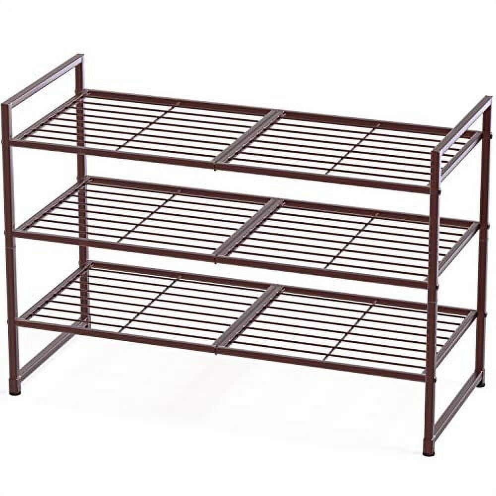 Simple Houseware 3-Tier Stackable Shoe Rack, Bronze, Wire Shelves ...