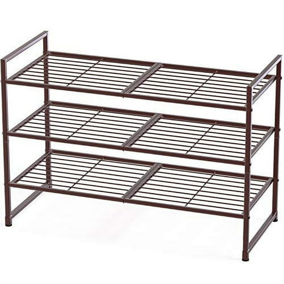 Simple Houseware 3-Tier Stackable Wired Grid Shoe Rack with Shelves for Storage Organizer, Bronze