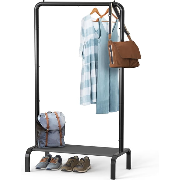 Simple Houseware 30 Inch Narrow Freestanding Garment Rack with Storage Shelf Slim & Space-Saving Closet Organizer, Black