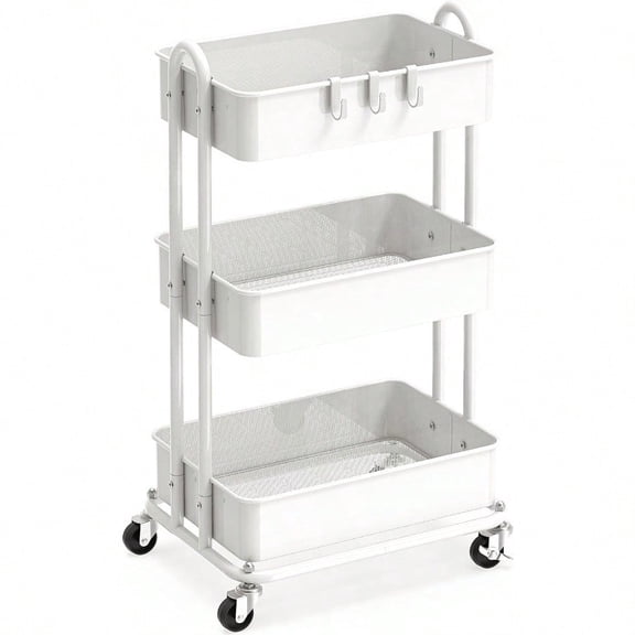 Simple Houseware 3Tier Heavy Duty Metal Utility Rolling Cart White