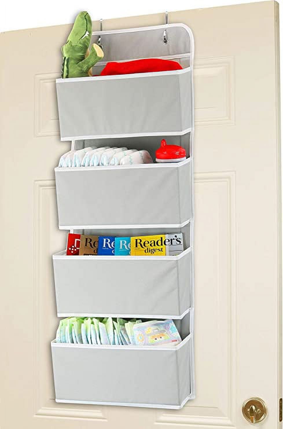 Simple Houseware 4 Pocket Over The Door Wall Mount Hanging Organizer, Gray