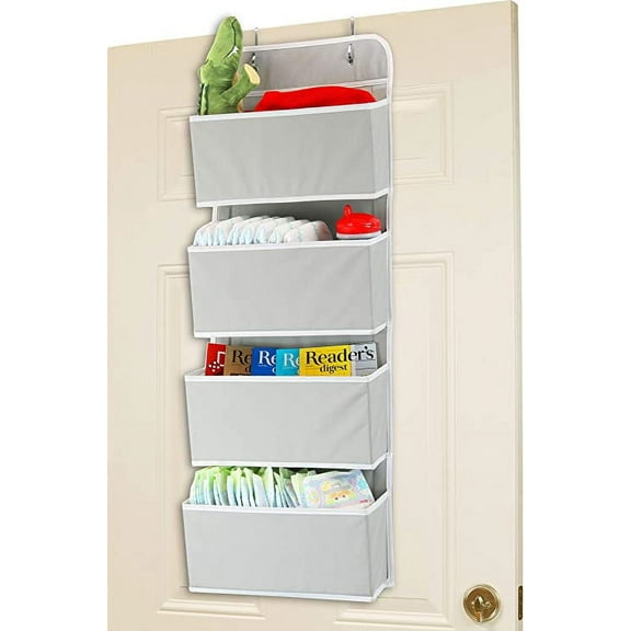 Simple Houseware 4 Pocket Over The Door Wall Mount Hanging Organizer, Gray