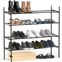Simple Houseware 4-Tier Stakable Shoe Racks with Extendable Shelves, Black
