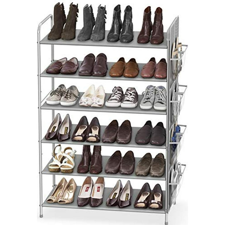 ACEUR 6-Tier Stackable Small Shoe Rack,Lightweight Shoe Shelf Storage  Organizer for Entryway,Hallway and Closet,Silver Grey