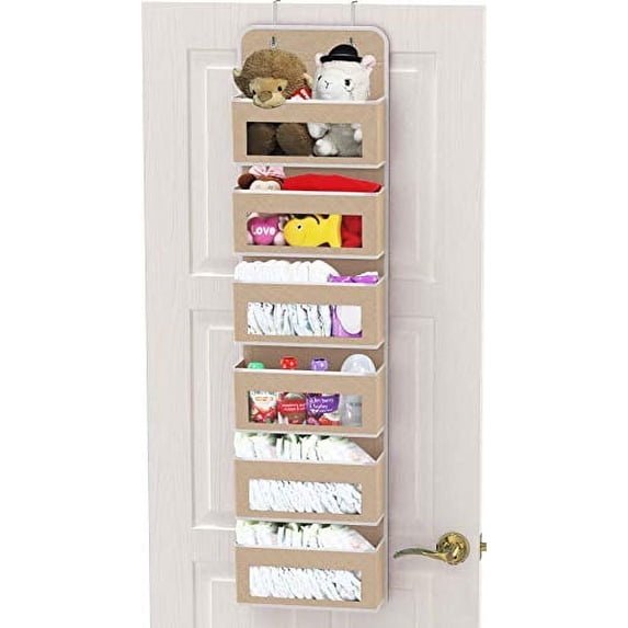 Simple Houseware Baby Over The Door Hanging Organizer Storage, 6 Clear Window Pocket, Beige