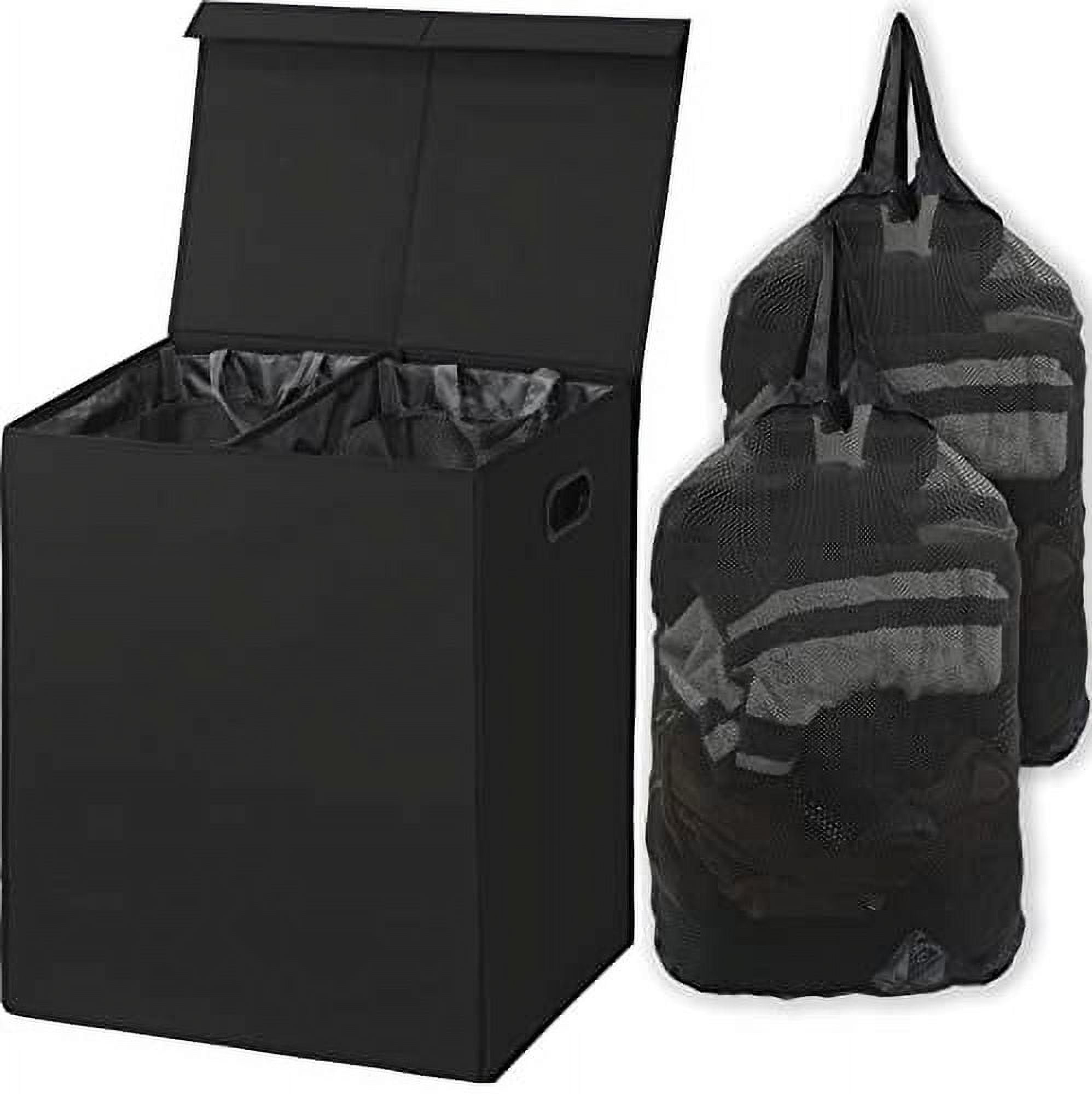 Black Collapsible Double Laundry Hamper with Lid and Bags