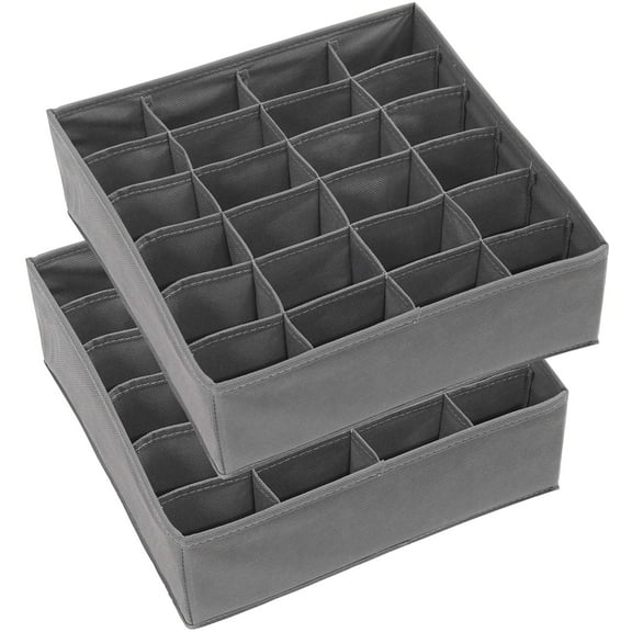 Simple Houseware Closet Socks Organizer, 24 Cell Drawer Divider, 2 Pack, Dark Gray