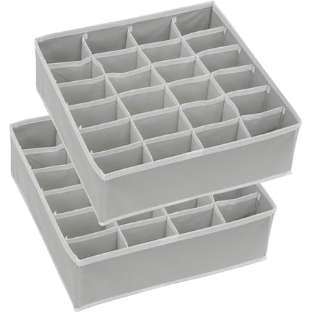Simple Houseware Closet Socks Organizer, 24 Cell Drawer Divider, 2 Pack, Gray