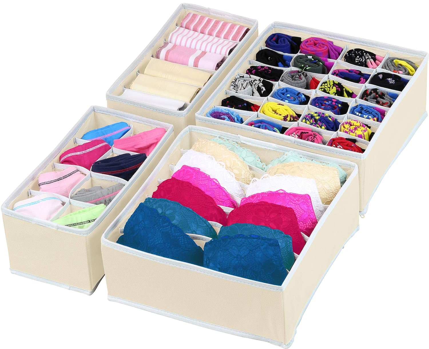 Simple Houseware Closet Underwear Organizer Drawer Divider 4 Set Beige ...