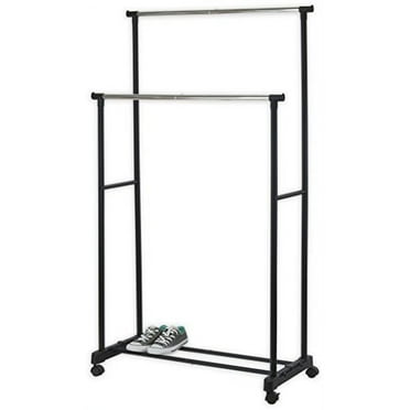 Simple Houseware Clothing Rack Double Rod Portable Hanging Garment Rack, Black