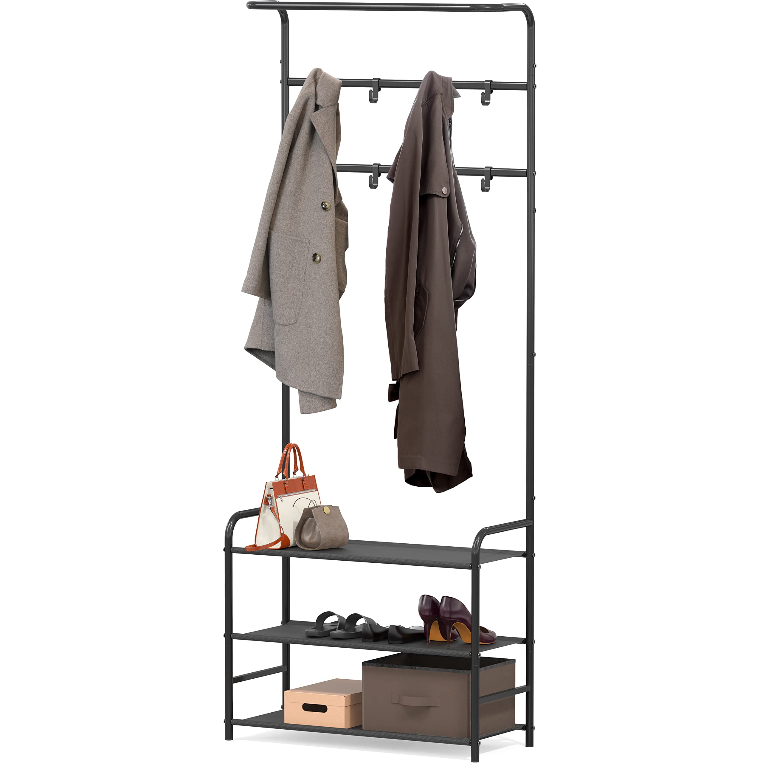 Simple Houseware 6-Tier Shoe Rack Storage Organizer w/ Side Hanging Bag,  White