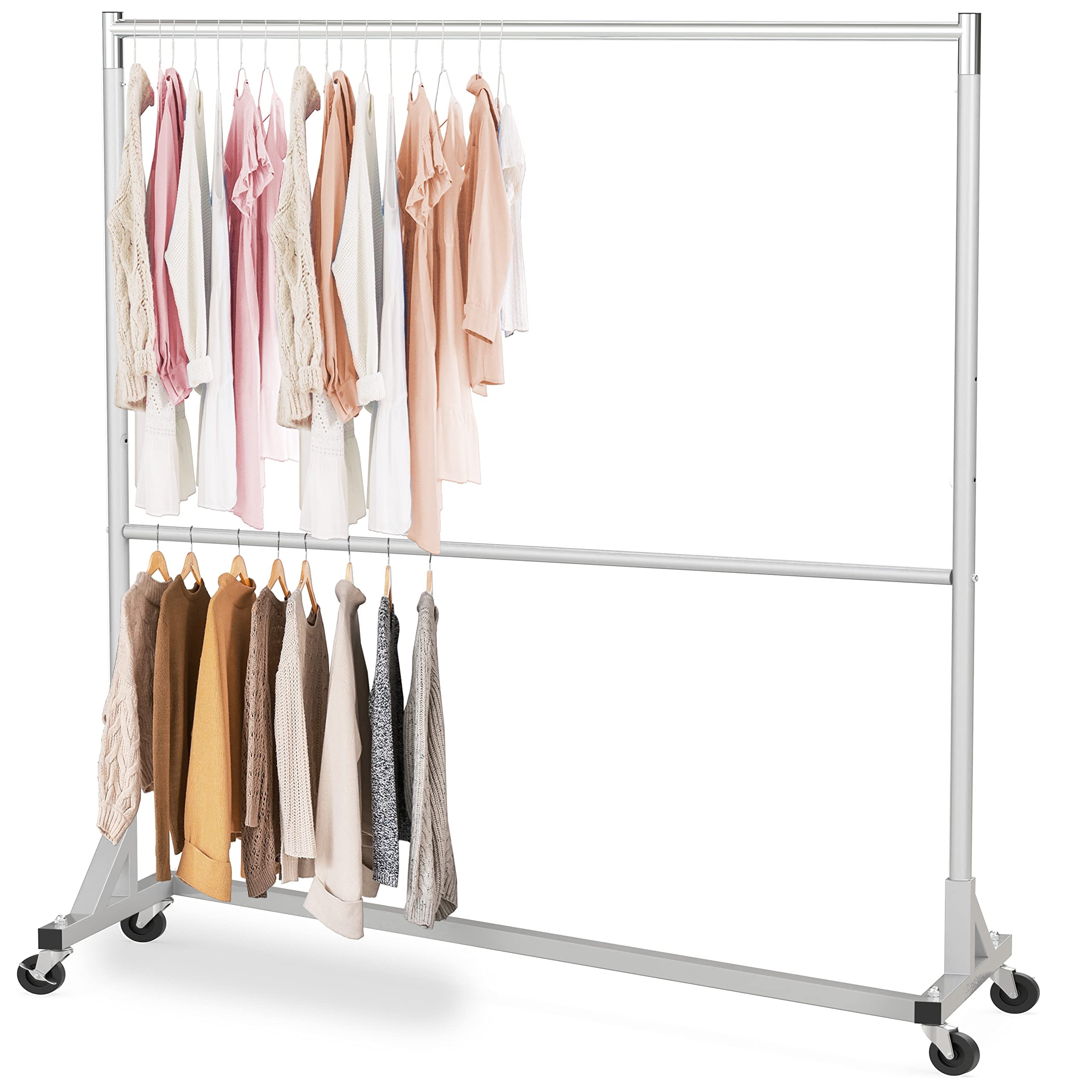 Simple Houseware Commercial ZBase Double Rod Garment Rack, Silver