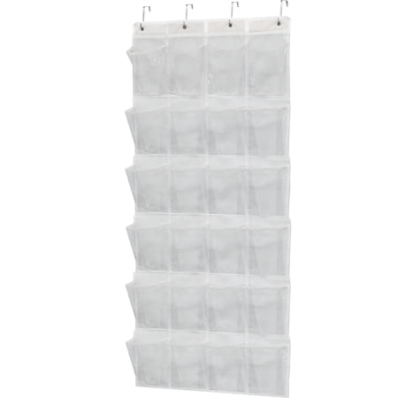 Simple Houseware Crystal Clear Over The Door Hanging Shoe Organizer, Large Pockets, 24 Pockets, White