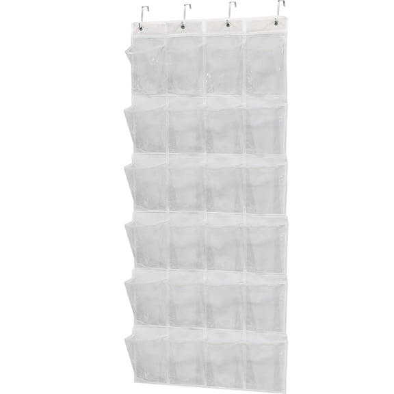 Simple Houseware Crystal Clear Over The Door Hanging Shoe Organizer, Large Pockets, 24 Pockets, White