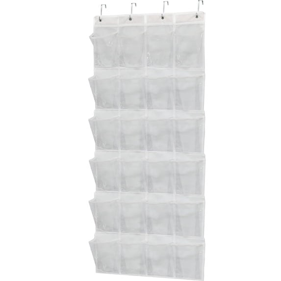 Simple Houseware Crystal Clear Over The Door Hanging Shoe Organizer, Large Pockets, 24 Pockets, White