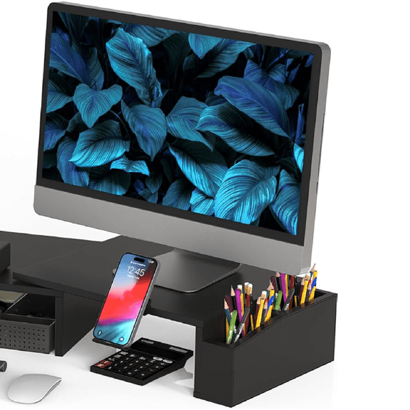 Simple Houseware Desk Dual Monitor Stand Riser with Drawer, Black