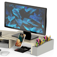 thumbnail image 1 of Simple Houseware Desk Dual Monitor Stand Riser with Drawer, Maple, 1 of 4