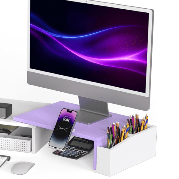Simple Houseware Desk Dual Monitor Stand Riser with Drawer, Purple