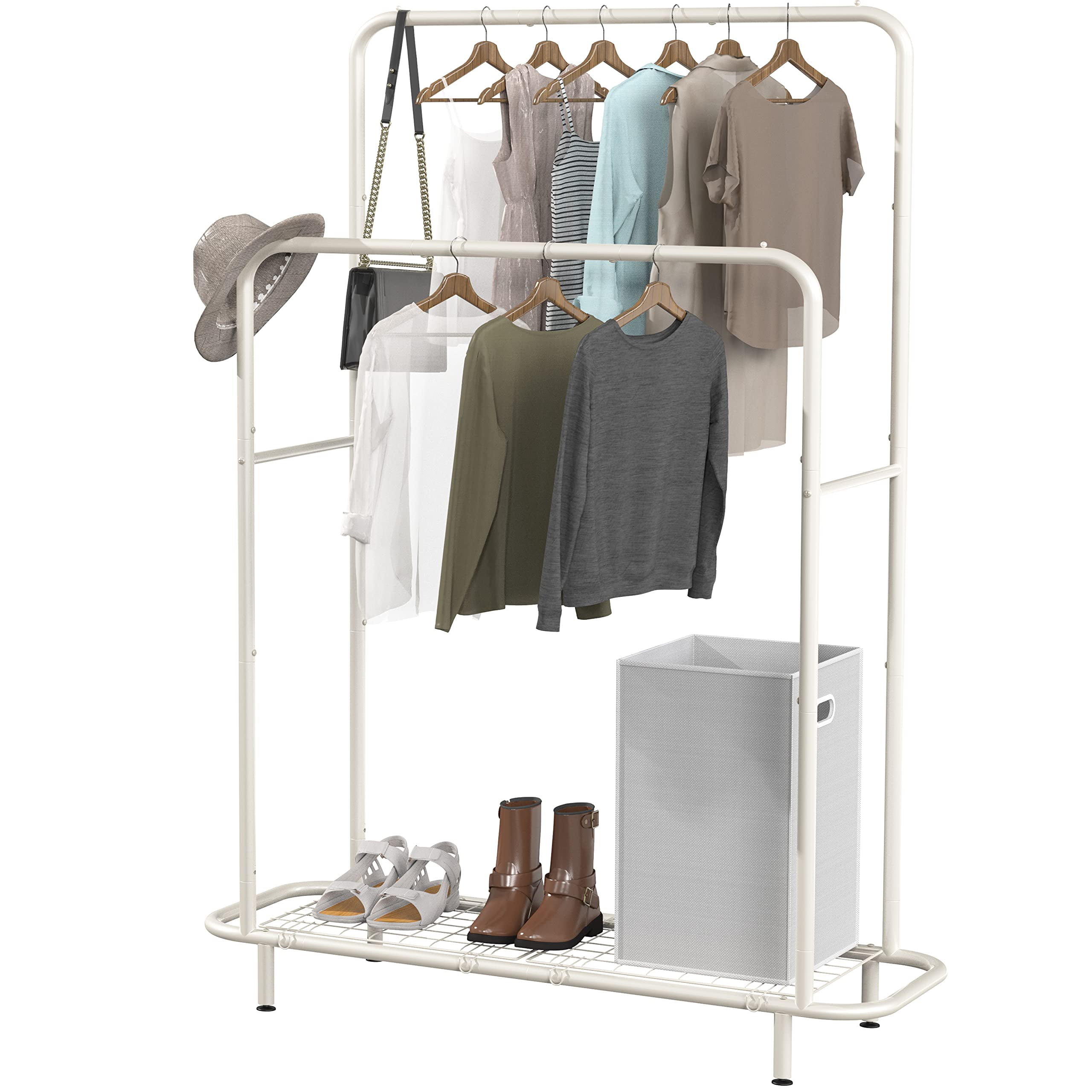 Simple Houseware Double Rod Clothing Garment Rack with Industrial Pipe