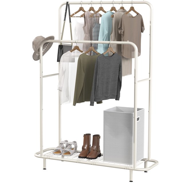 Simple Houseware Double Rod Clothing Garment Rack with Industrial Pipe