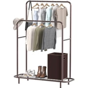 Simple Houseware Double Rod Clothing Garment Rack with Industrial Pipe and Bottom Shelves, Bronze