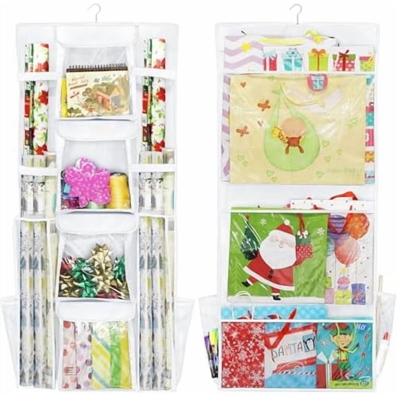 Simple Houseware Double-Sided Hanging Gift Wrap Organizer Storage Pockets, White (Set of 1)