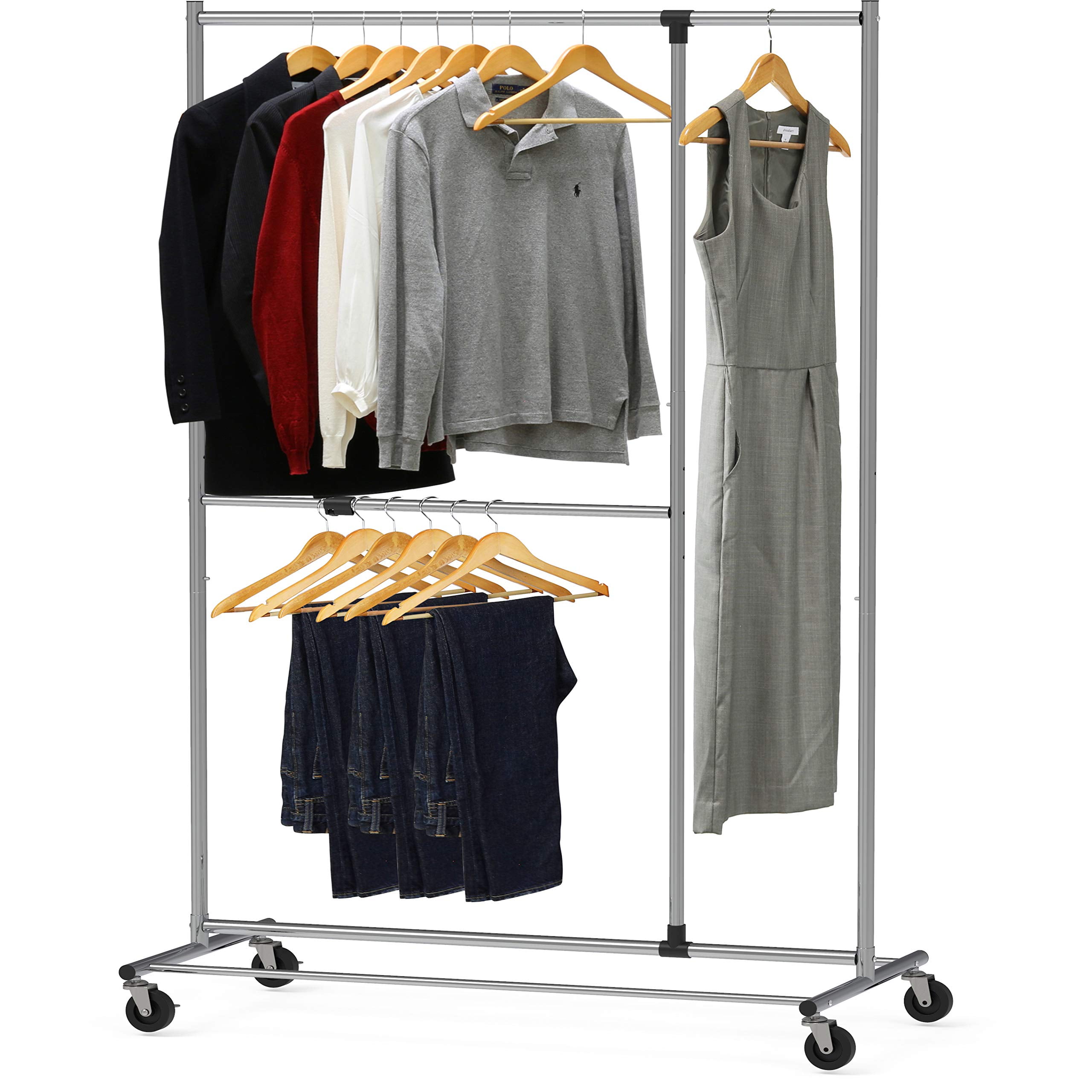 Simple Houseware Double Rod Portable Clothing Hanging Garment Rack