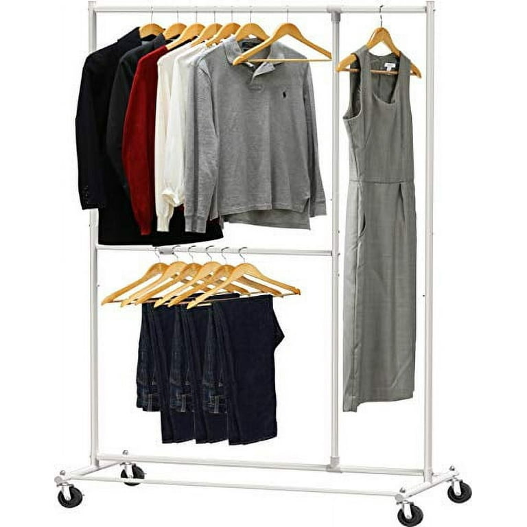 Simple Houseware Dual Bar Adjustable Garment Rack, White, 72-inch