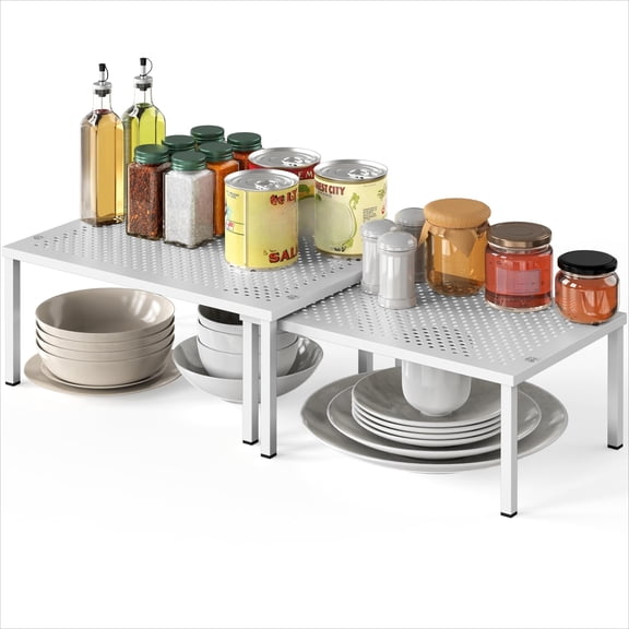 Simple Houseware Expandable Stackable Cabinet and Counter Shelf Organizer with Steel Surface, 9" D x 12.75" W x 5.9" H, Bronze
