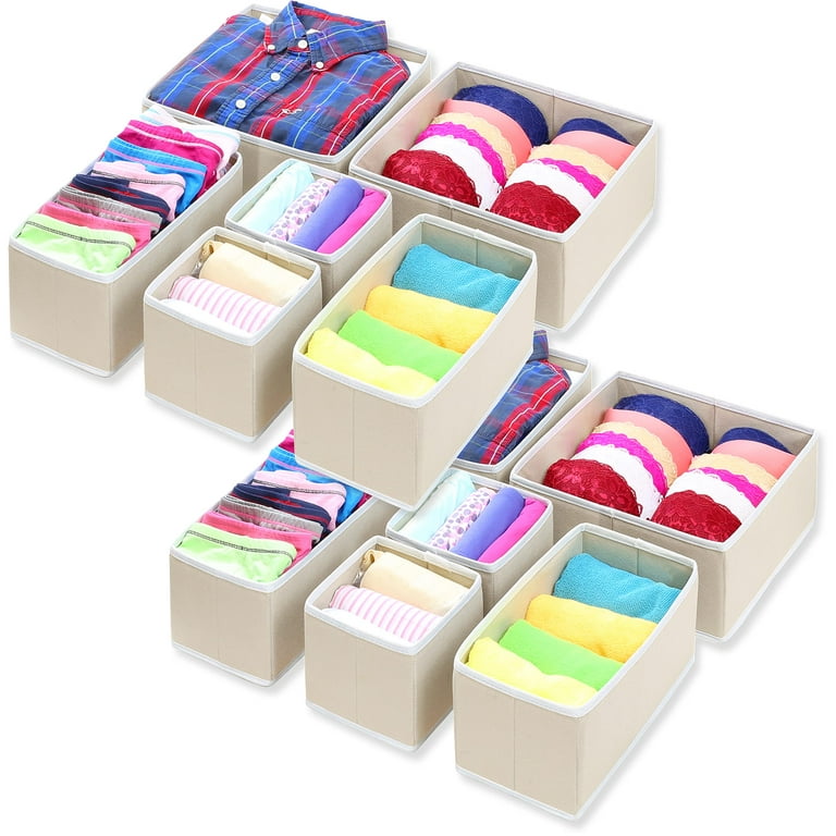 Simple Houseware Foldable Cloth Storage Box Closet Dresser Drawer Divider  Organizer Basket Bins for Underwear Bras, Beige (Set of 12) 