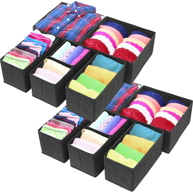 Simple Houseware Foldable Cloth Storage Box Closet Dresser Drawer Divider  Organizer Basket Bins for Underwear Bras, Black (Set of 12) 