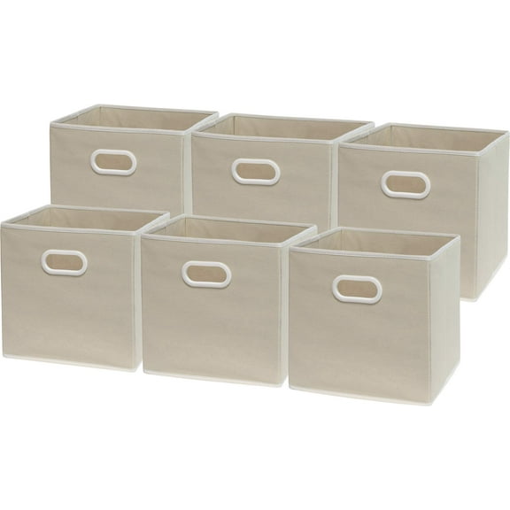 Simple Houseware Foldable Cube Storage Bin with Handle, 6 Pack, Beige
