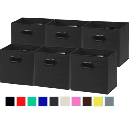Simple Houseware Foldable Cube Storage Bin with Handle, 11-Inch Black - 6 Pack