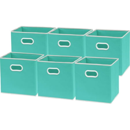 Simple Houseware Foldable Cube Storage Bin with Handle, 6 Pack, Turquoise