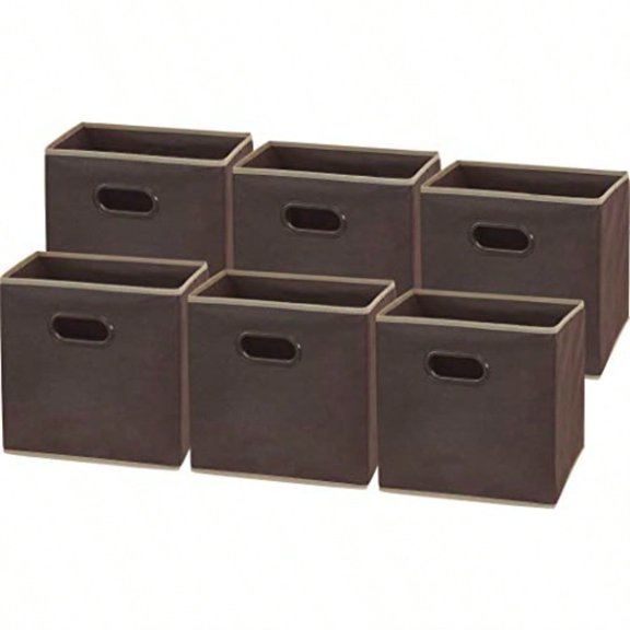 Simple Houseware Foldable Cube Storage Bins with Handles 11-Inch Brown 6-Pack Fabric Cubes Organizer for Closet or Shelves