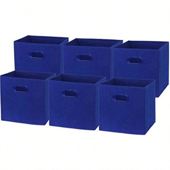 Simple Houseware Foldable Cube Storage Bins with Handles 11-Inch Dark Blue 6-Pack Fabric Cubes Organizer for Closet or Shelves
