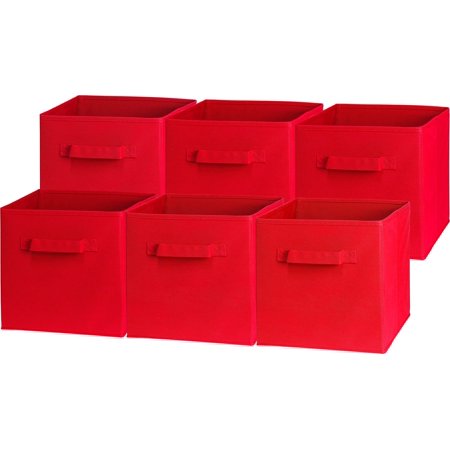 Simple Houseware Foldable Storage Bins Cubes Organizer, 6 Pack, Red