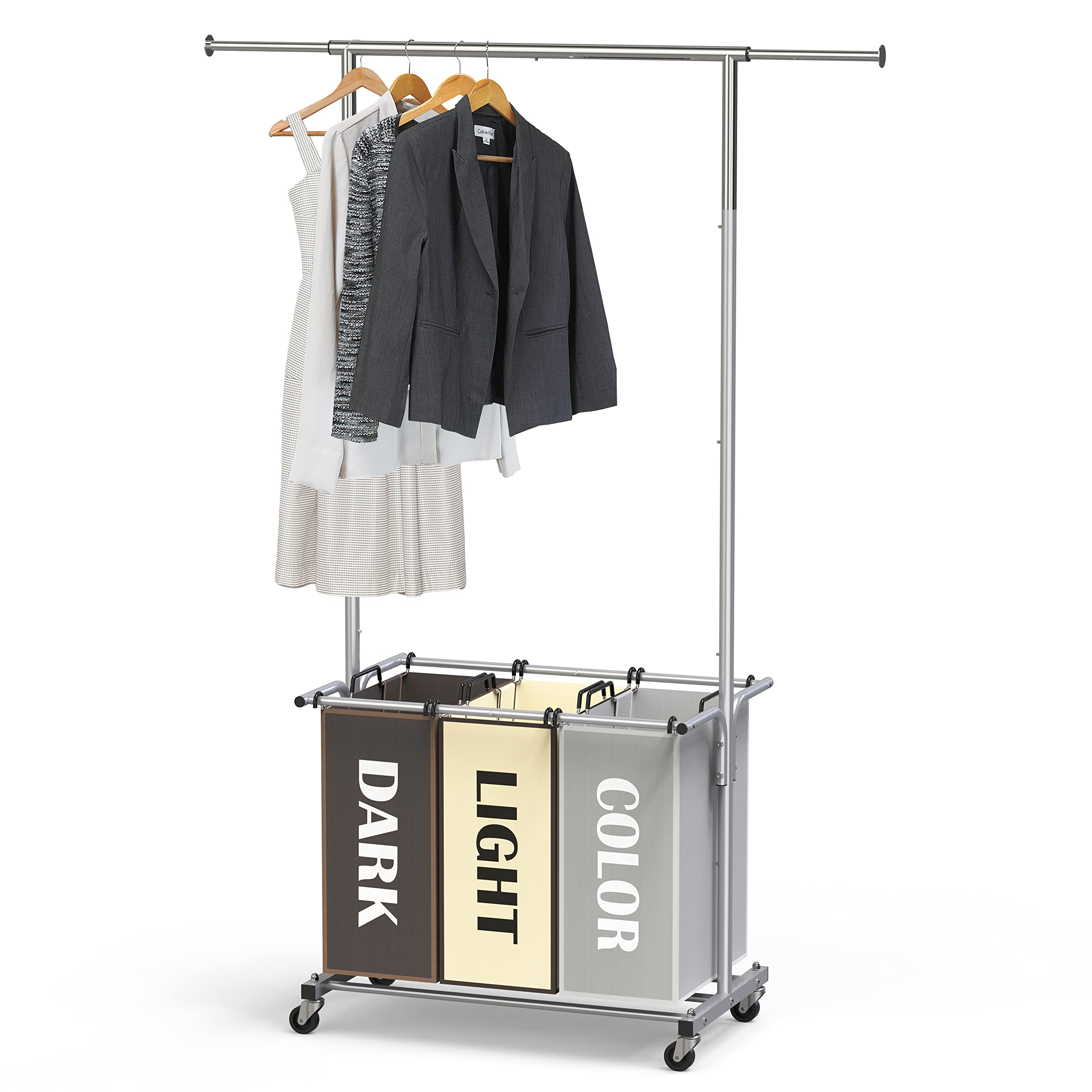 Simple Houseware Garment Rack with 3Bag Laundry Sorter and Storage
