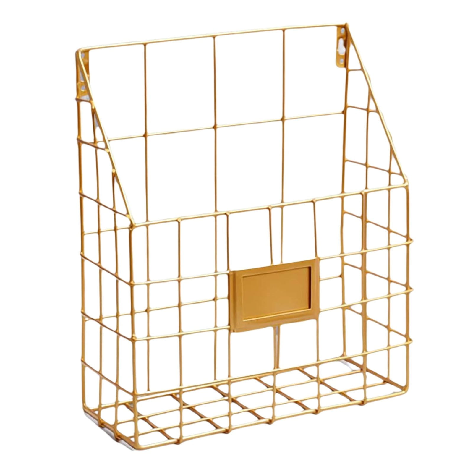 Simple Houseware Grid Single Pocket Wall Mount File Holder with Tag Slots, Hanging Wall File Organizer Metal Mesh Wall Mounted File Holder for Magazines/Files Fits Home & Office Use(Gold,9.8x4x11.9")