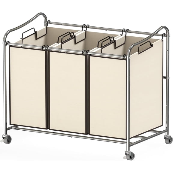 Simple Houseware Heavy-Duty 3-Bag Laundry Sorter Cart, Chrome