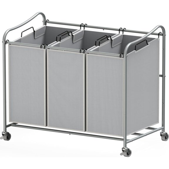 Simple Houseware Heavy-Duty 3-Bag Laundry Sorter Cart, Silver