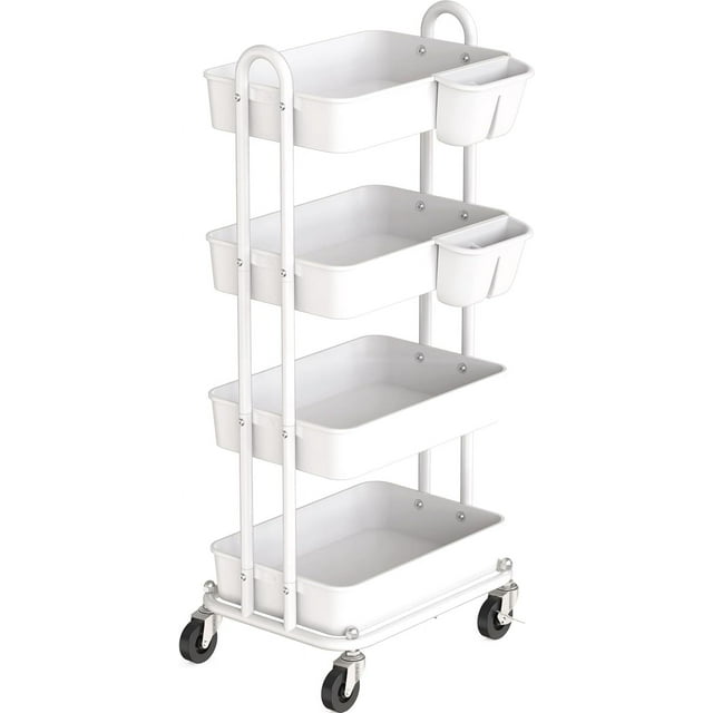 Simple Houseware Heavy Duty 4-Tier Utility Rolling Cart, White