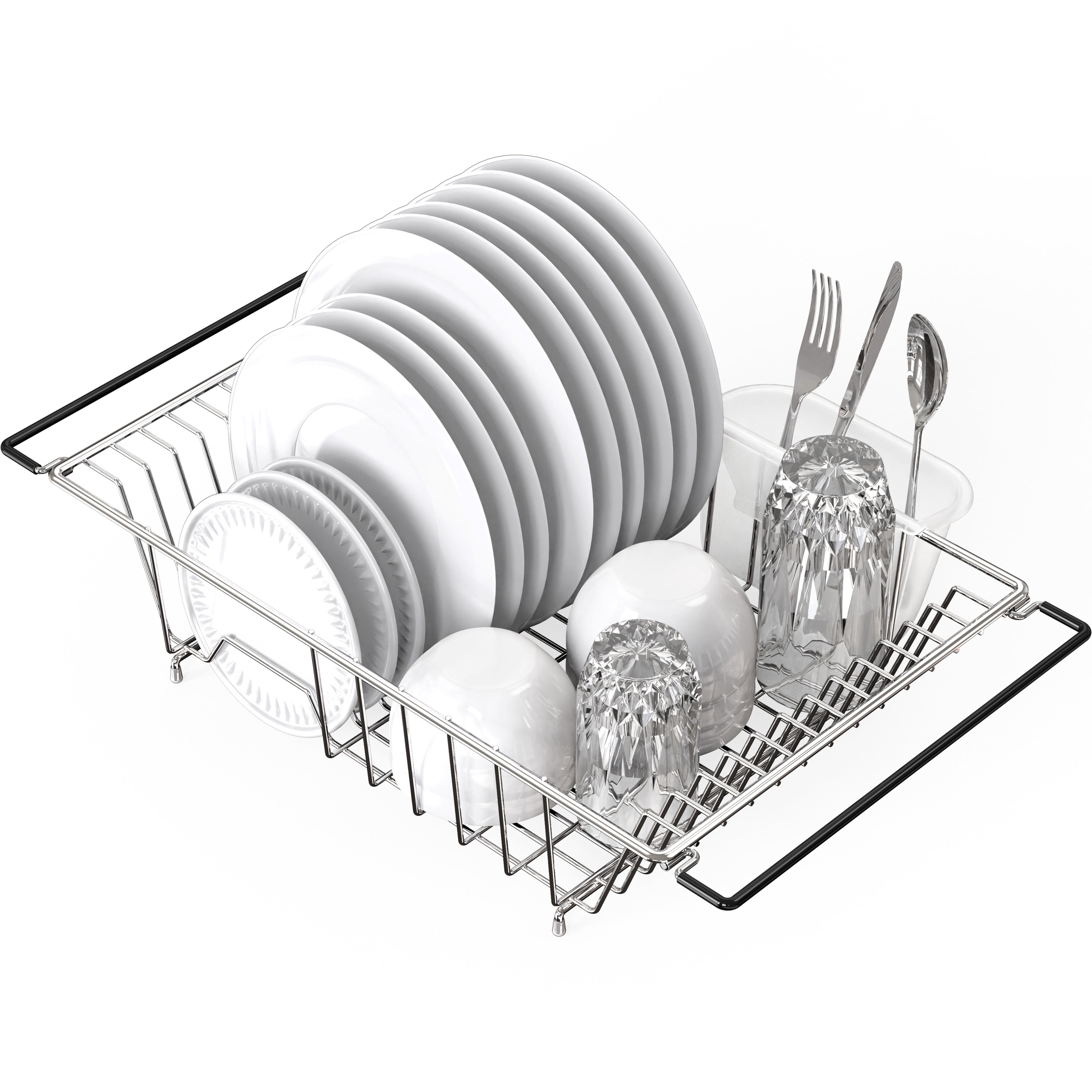 Compact Dish Drying Rack with Utensil Holder