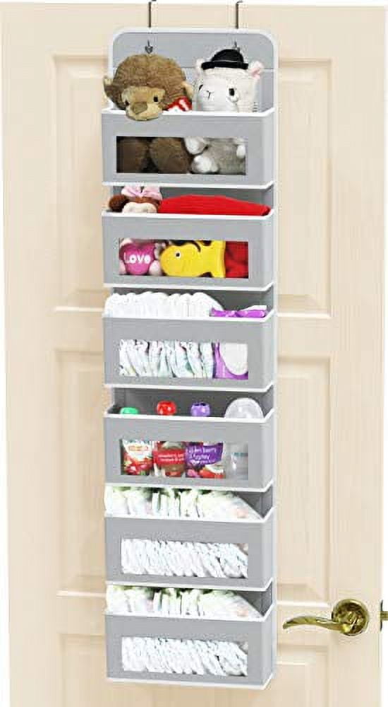 Gray Over Door Hanging Organizer with 6 Clear Pockets