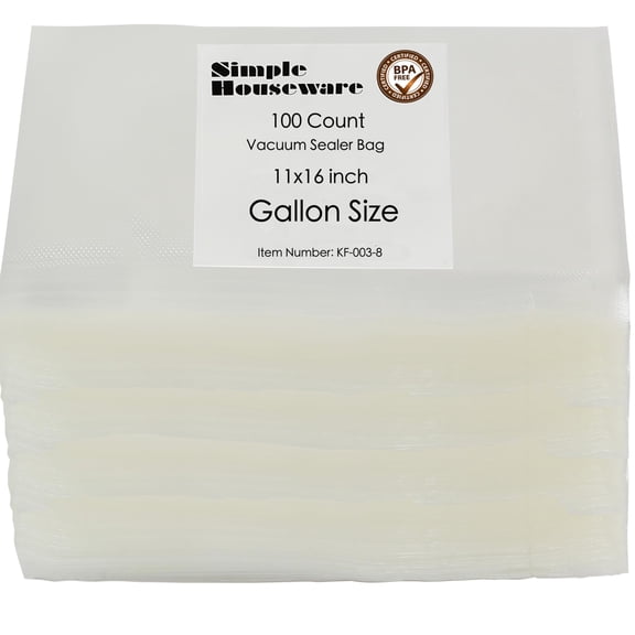 Simple Houseware Precut Vacuum Sealer Bags 100 Count Gallon 11" x 16" for Food Storage, BPA Free Y101