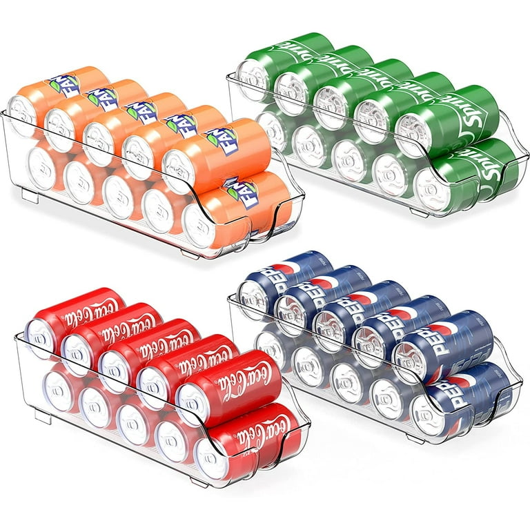 Simple Houseware Soda Can Organizer for Refrigerator/Pantry, Clear, Set of 4, Size: Large