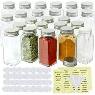 Entcook 4 oz Glass Spice Jars with Labels, Empty Square Seasoning Bottles, 48 Count, Size: 48 ct, Clear