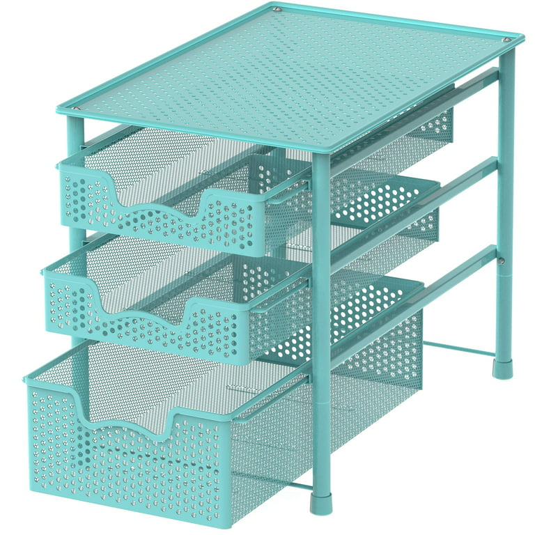 Simple Houseware Stackable 3 Tier Sliding Basket Organizer Drawer, Turquoise