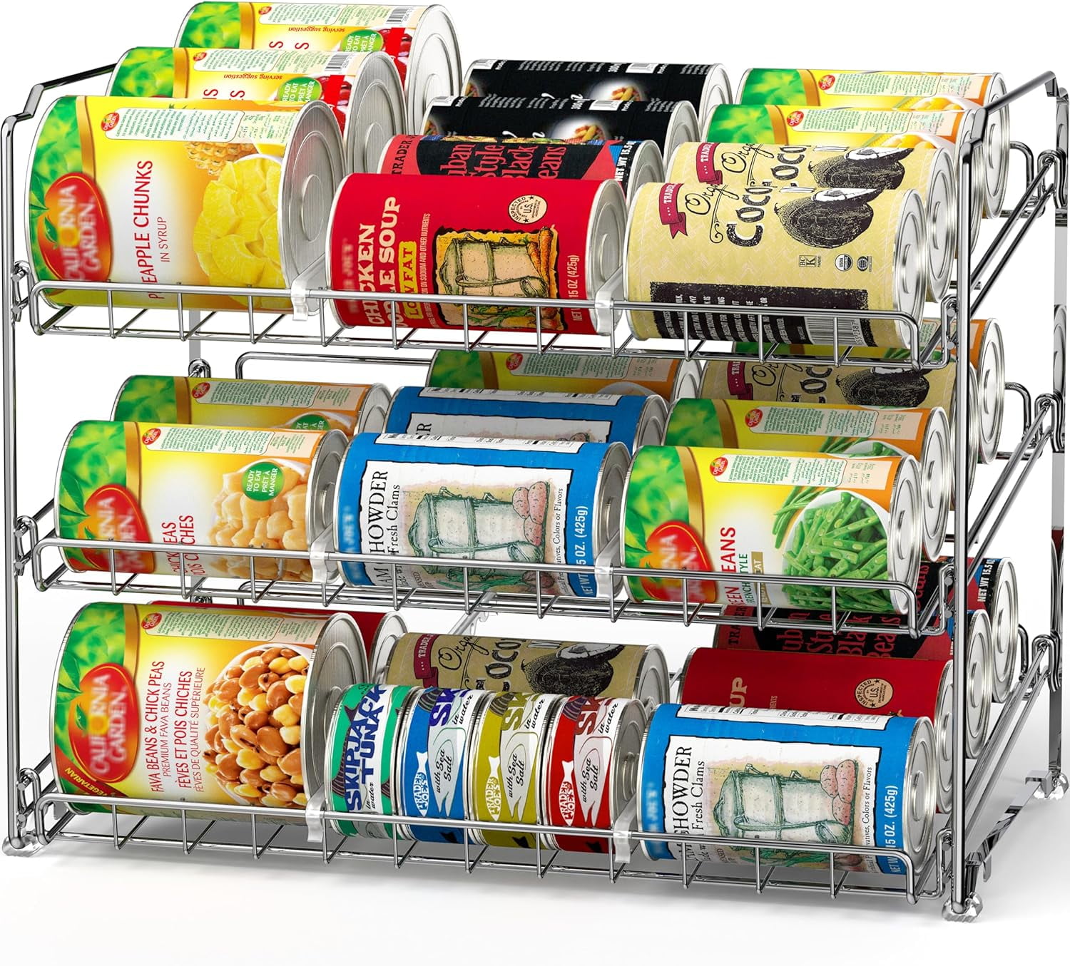 Simple Houseware Stackable Can Rack Organizer, 3-Tier Chrome-Finished ...