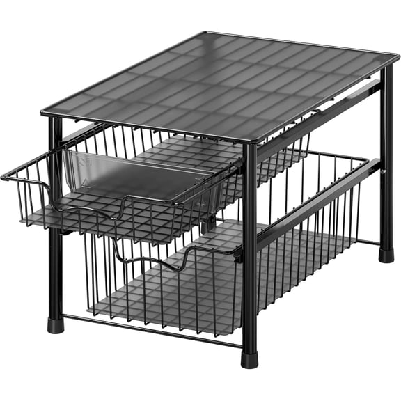 Simple Houseware Stackable Sliding Basket Organizer Drawer, Black, 2-Tier